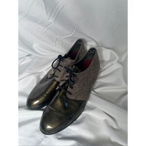 Munro Markella Derby Oxford Shoes Patent Leather Shiny Green Brown size 7.5